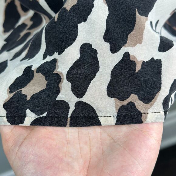 Y2K Nanette Lepore 100% Silk Blouse 8 Leopard Puff Sleeve Peasant Top Fairy Mob - Picture 8 of 14